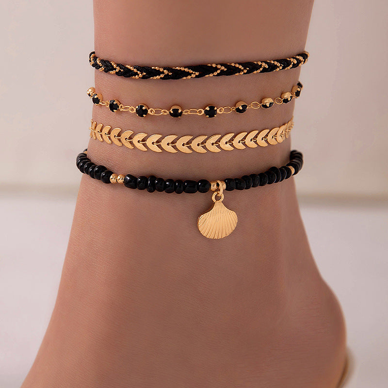 Ensemble de 4 chaînes de cheville bohèmes en corde tissée