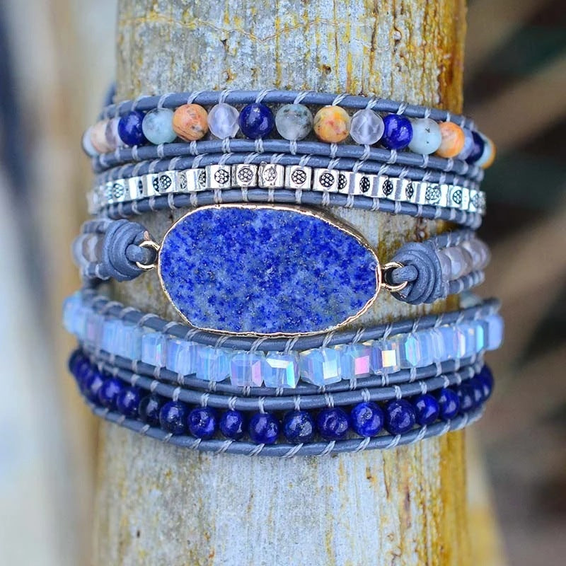 Bracelet tressé en pierre de lapis-lazuli naturelle