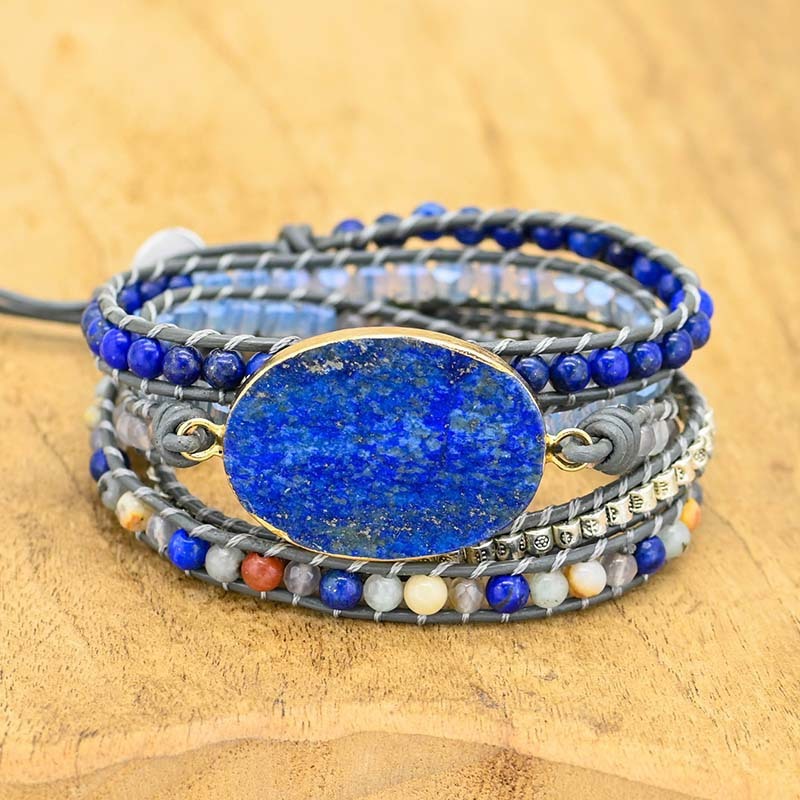 Bracelet tressé en pierre de lapis-lazuli naturelle