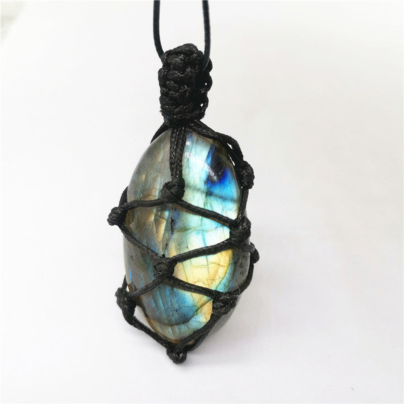 Collier pendentif en pierre de lune naturelle labradorite, cœur d'amour, océan