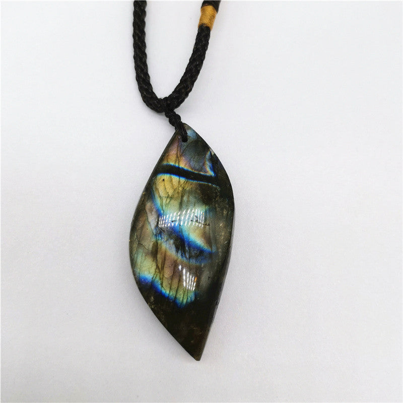 Collier pendentif en pierre de lune naturelle labradorite, cœur d'amour, océan