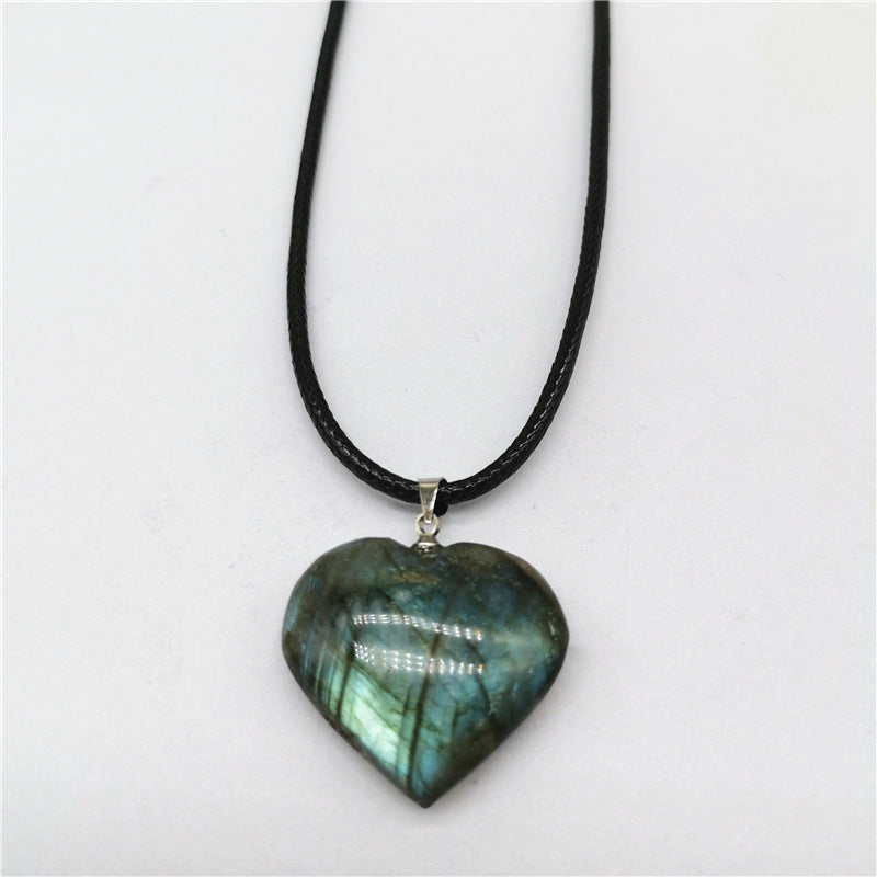 Collier pendentif en pierre de lune naturelle labradorite, cœur d'amour, océan