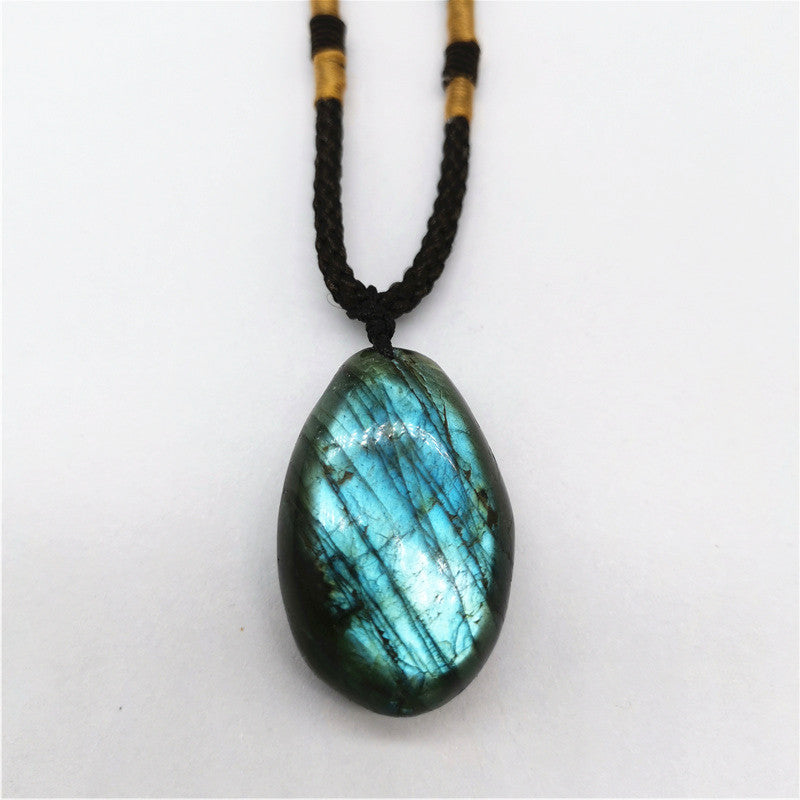 Collier pendentif en pierre de lune naturelle labradorite, cœur d'amour, océan