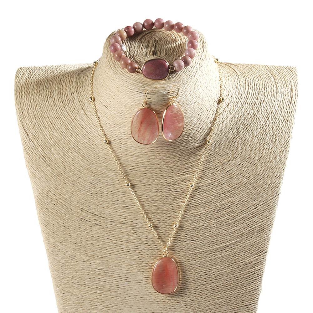 Ensemble de bijoux, collier, bracelet et boucles d'oreilles en pierre naturelle