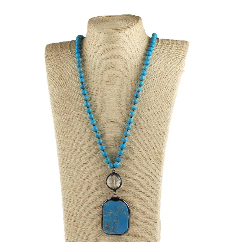 Collier pour femme en pierres naturelles mélangées de 8 mm, style ethnique vintage