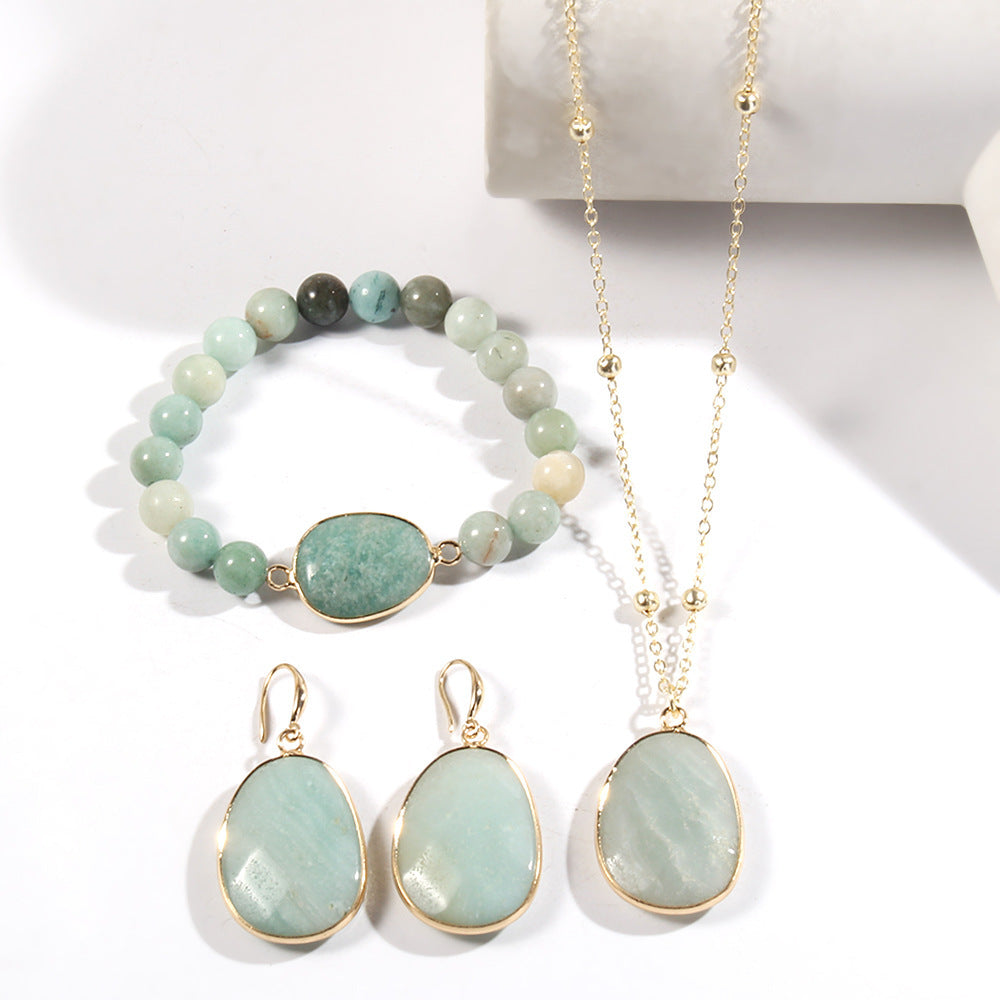 Ensemble de bijoux, collier, bracelet et boucles d'oreilles en pierre naturelle