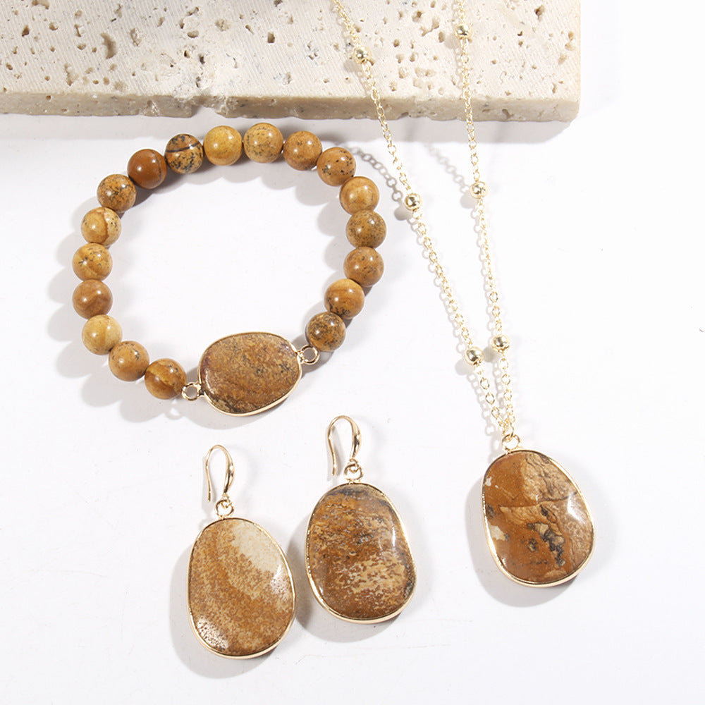 Ensemble de bijoux, collier, bracelet et boucles d'oreilles en pierre naturelle