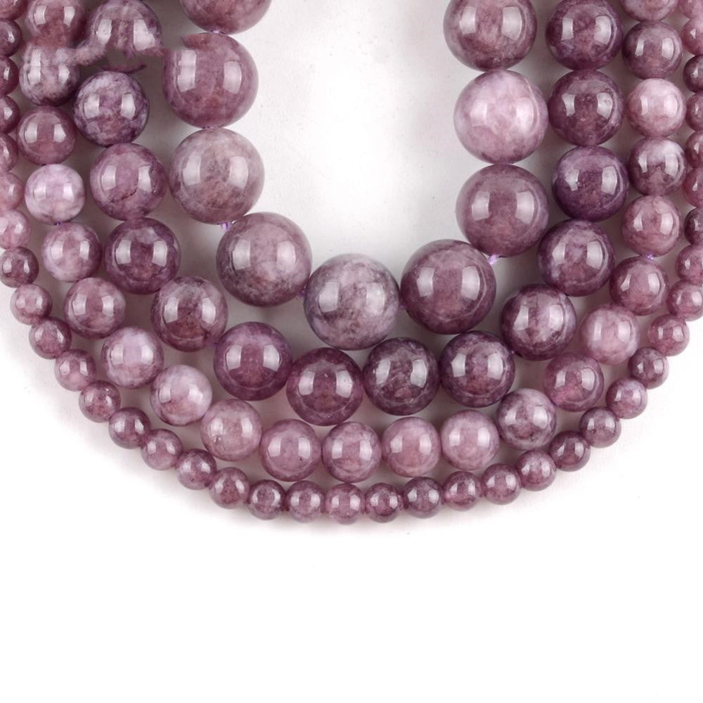 Perles rondes en pierre de lépidolite naturelle pour la fabrication de bijoux