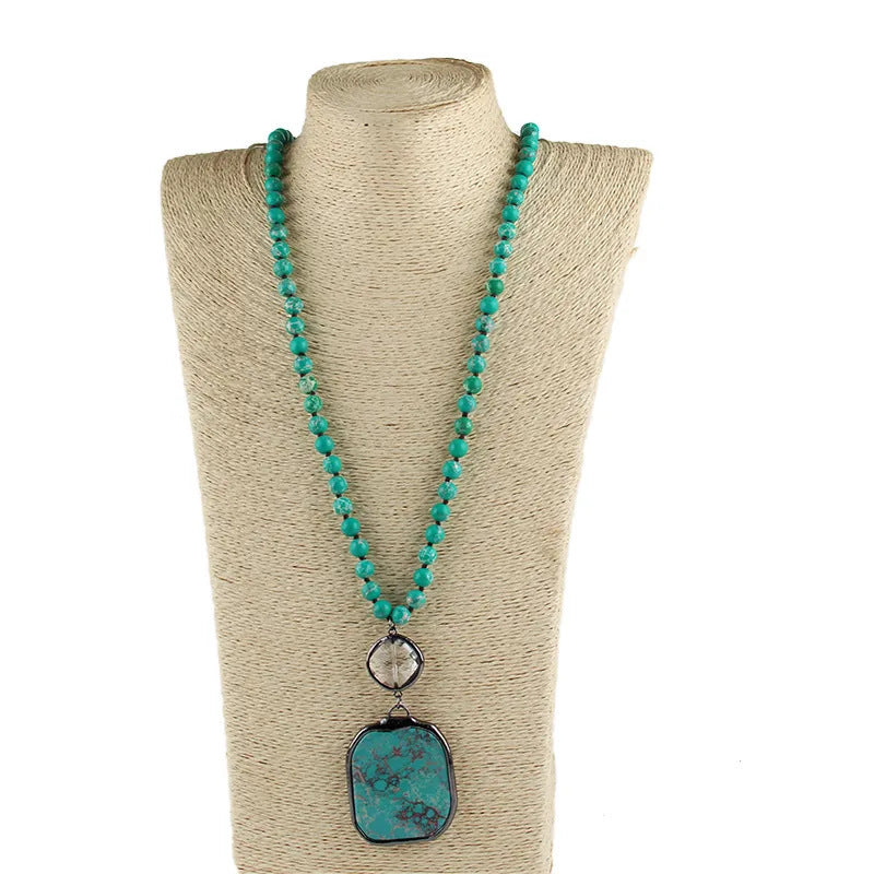 Collier pour femme en pierres naturelles mélangées de 8 mm, style ethnique vintage
