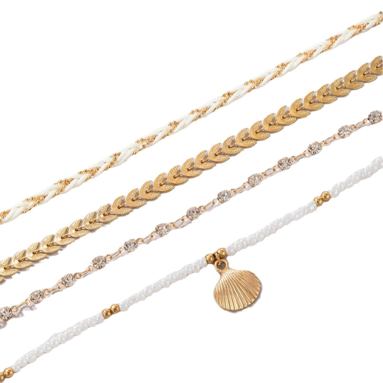Ensemble de 4 chaînes de cheville bohèmes en corde tissée