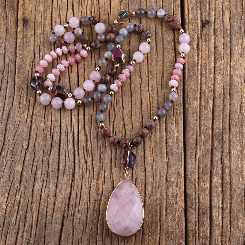 Collier pour femme en pierres naturelles mélangées de 8 mm, style ethnique vintage