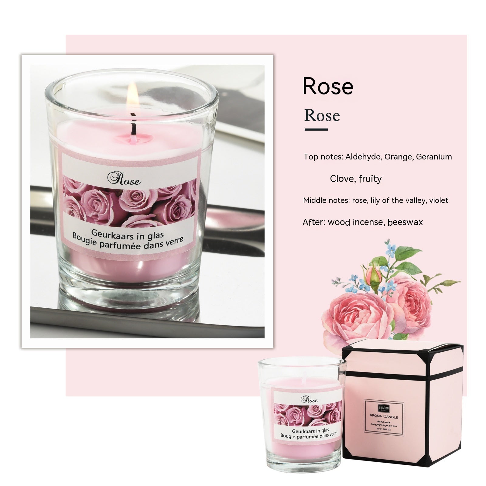 Bougies végétales en verre aromathérapie parfum romantique