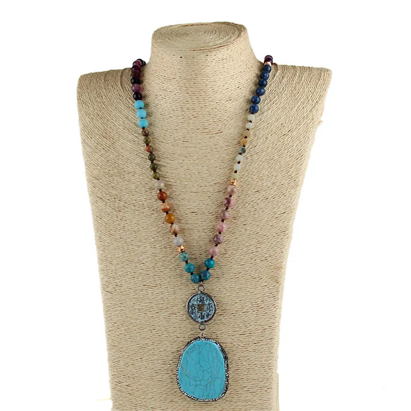 Collier pour femme en pierres naturelles mélangées de 8 mm, style ethnique vintage