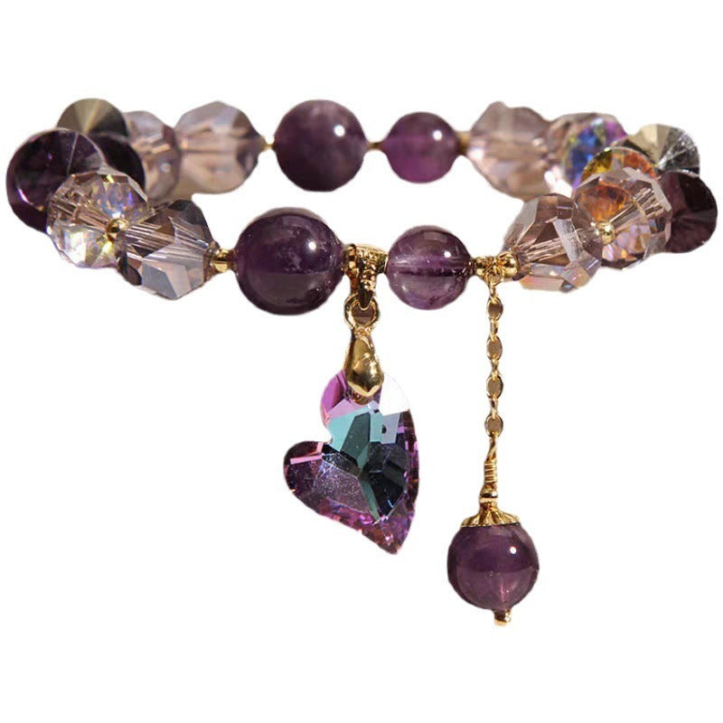 Bracelet en cristal cœur violet, bijou élégant et tendance en améthyste naturelle
