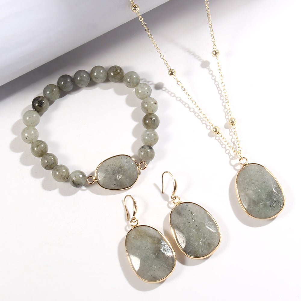 Ensemble de bijoux, collier, bracelet et boucles d'oreilles en pierre naturelle