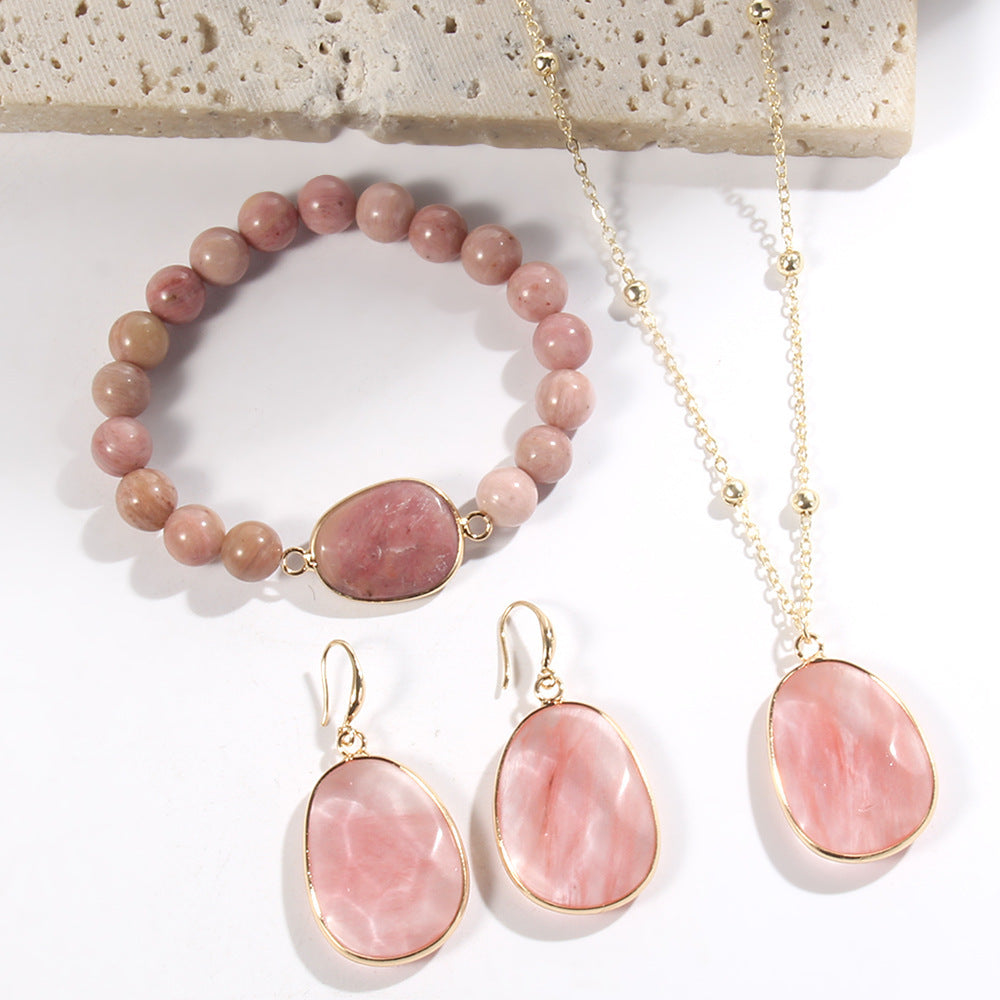 Ensemble de bijoux, collier, bracelet et boucles d'oreilles en pierre naturelle