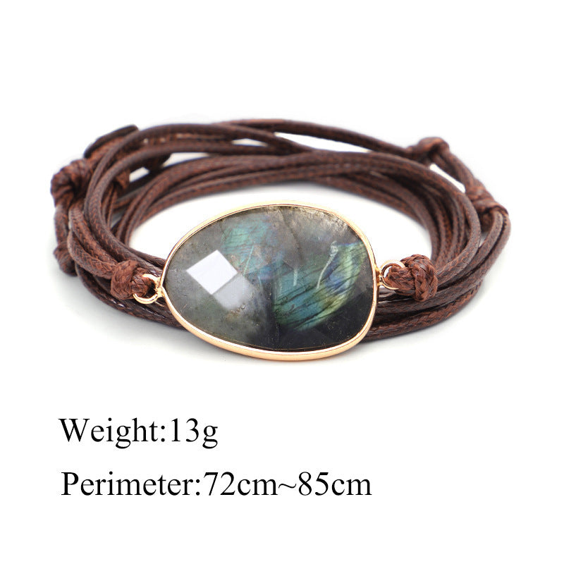 Bracelet en fil de cire tissé à la main avec plusieurs cercles en labradorite