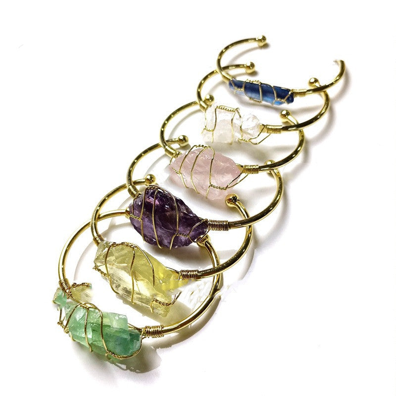 Bracelet en cristal brut doré pierre brute