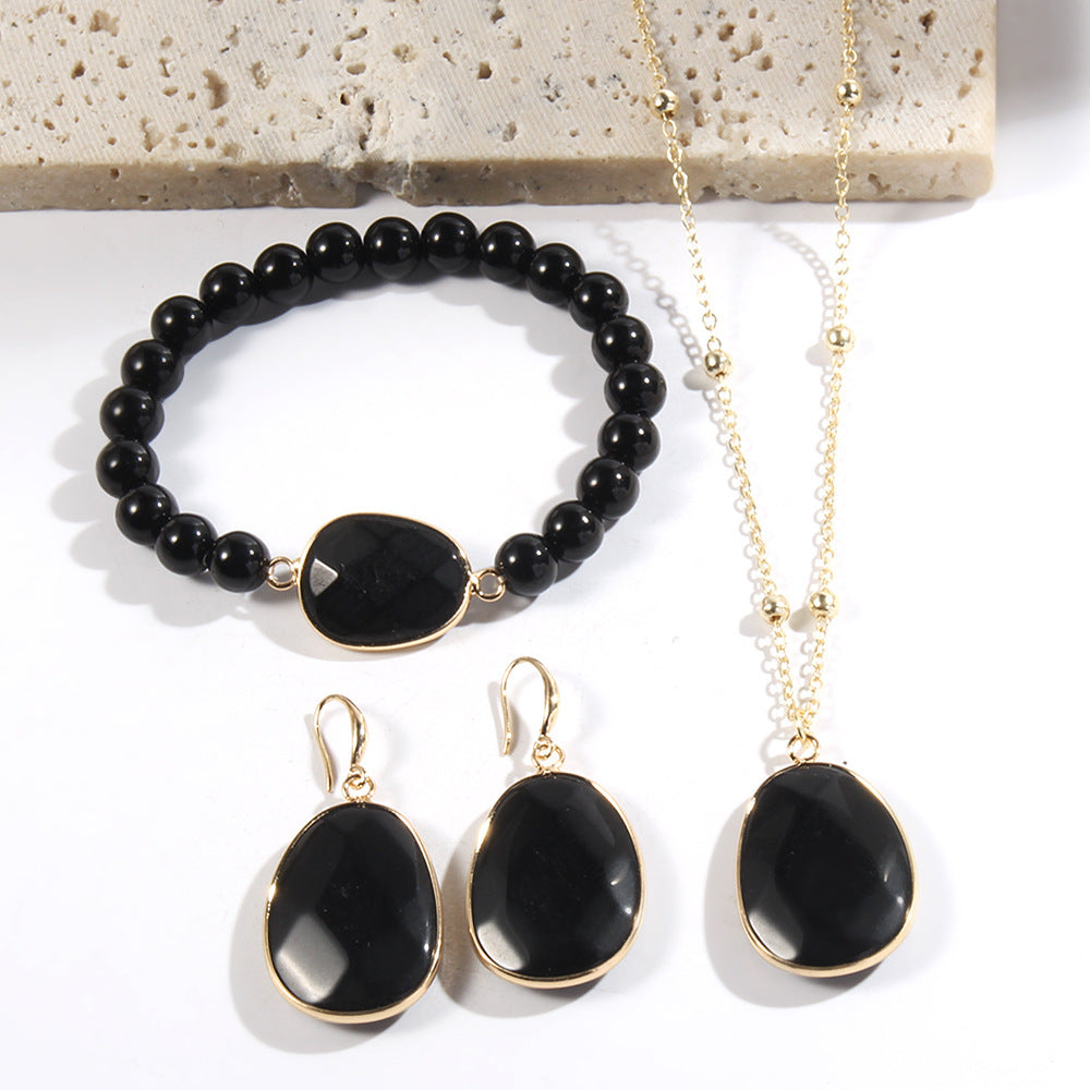 Ensemble de bijoux, collier, bracelet et boucles d'oreilles en pierre naturelle