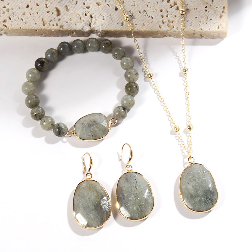 Ensemble de bijoux, collier, bracelet et boucles d'oreilles en pierre naturelle