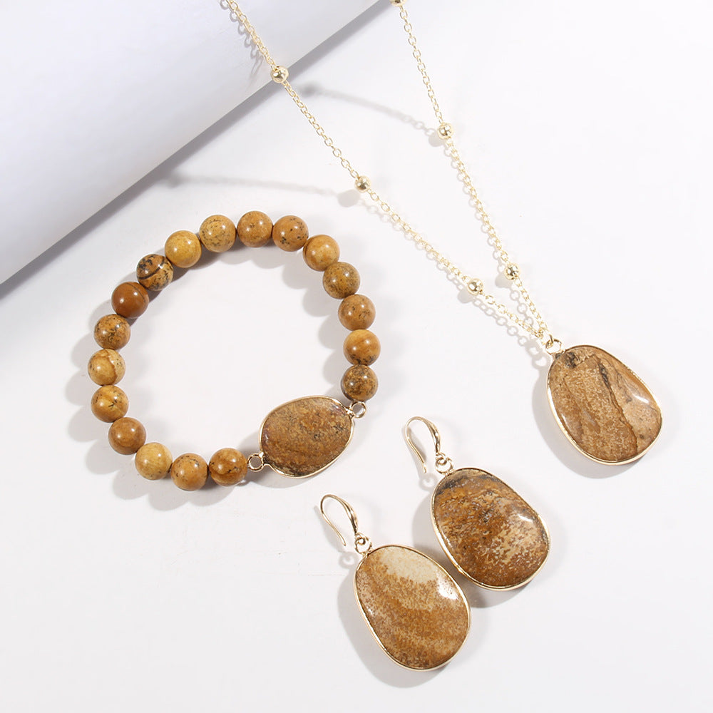 Ensemble de bijoux, collier, bracelet et boucles d'oreilles en pierre naturelle