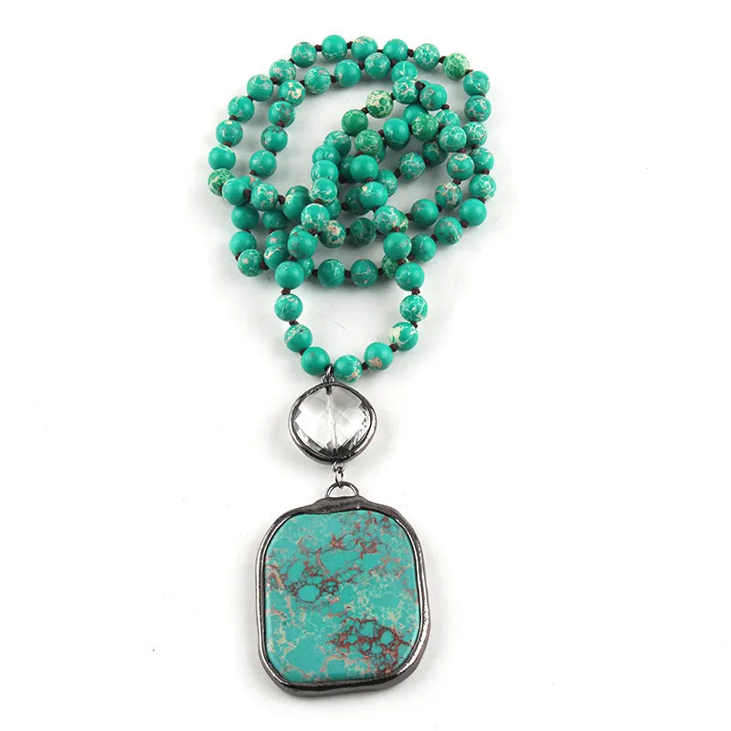 Collier pour femme en pierres naturelles mélangées de 8 mm, style ethnique vintage