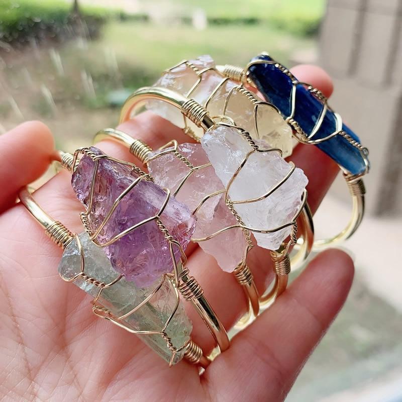 Bracelet en cristal brut doré pierre brute