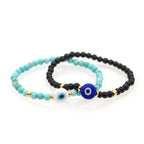 Bracelet Oeil Vert En Pierre Naturelle Perlee, Bijou Turc Mauvais Oeil Pour Couple, Femmes Et Hommes,