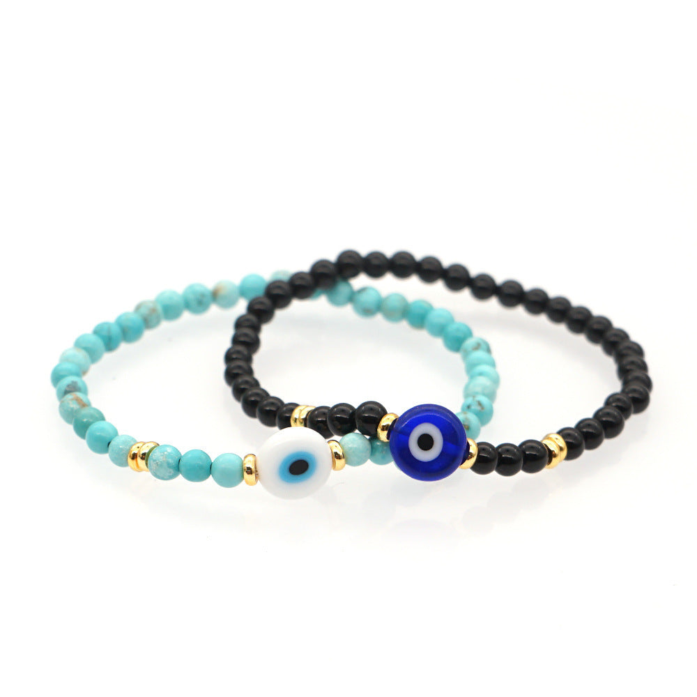 Bracelet Oeil Vert En Pierre Naturelle Perlee, Bijou Turc Mauvais Oeil Pour Couple, Femmes Et Hommes,