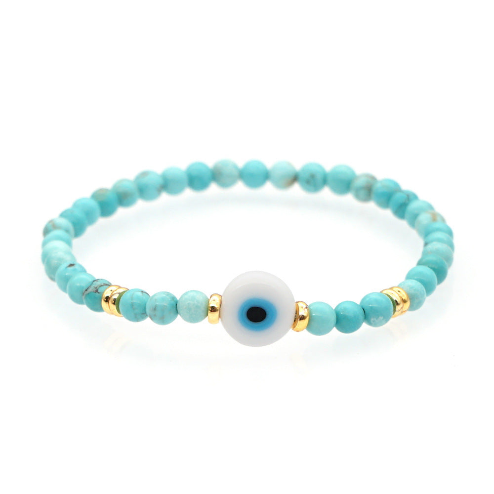 Bracelet Oeil Vert En Pierre Naturelle Perlee, Bijou Turc Mauvais Oeil Pour Couple, Femmes Et Hommes,