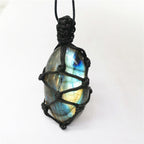 Collier pendentif en pierre de lune naturelle labradorite, cœur d'amour, océan