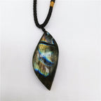 Collier pendentif en pierre de lune naturelle labradorite, cœur d'amour, océan