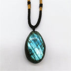 Collier pendentif en pierre de lune naturelle labradorite, cœur d'amour, océan