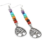 Boucles d'oreilles en alliage à motif arbre de vie et pierres de cristal naturelles
