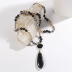 Natural Stone Glass Knotted Necklace Hexagonal Water Drop Stone Pendant Necklace