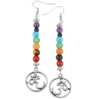 Boucles d'oreilles en alliage à motif arbre de vie et pierres de cristal naturelles