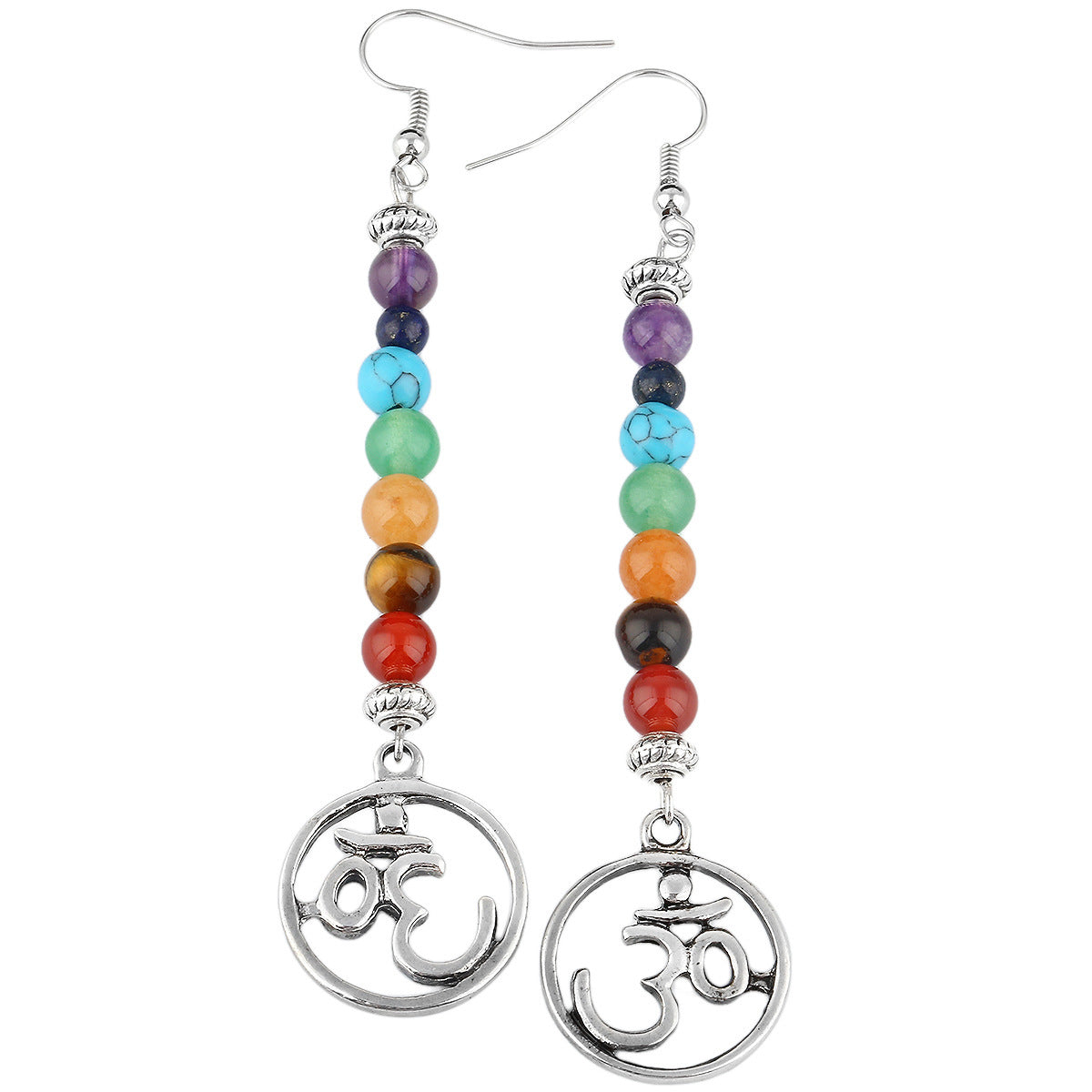 Boucles d'oreilles en alliage à motif arbre de vie et pierres de cristal naturelles