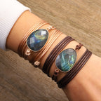 Bracelet en fil de cire tissé à la main avec plusieurs cercles en labradorite