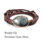 Bracelet en fil de cire tissé à la main avec plusieurs cercles en labradorite