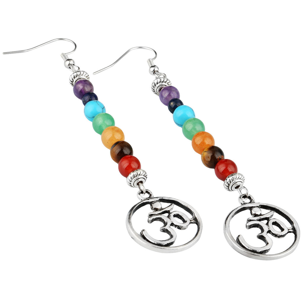 Boucles d'oreilles en alliage à motif arbre de vie et pierres de cristal naturelles