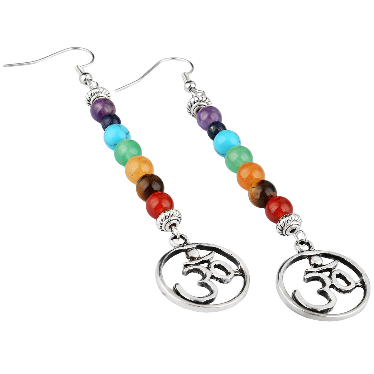 Boucles d'oreilles en alliage à motif arbre de vie et pierres de cristal naturelles