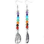 Boucles d'oreilles en alliage à motif arbre de vie et pierres de cristal naturelles