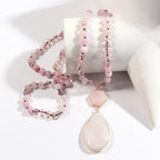 Natural Stone Glass Knotted Necklace Hexagonal Water Drop Stone Pendant Necklace